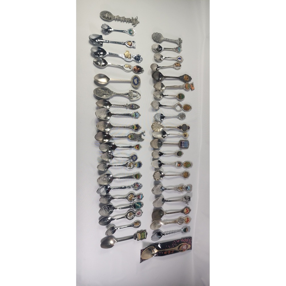 Vintage Souvenir Spoon Lot of 40+ Travel Destinations Silver Tone Pewter